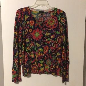 Talbots Flowery Button Up Sweater